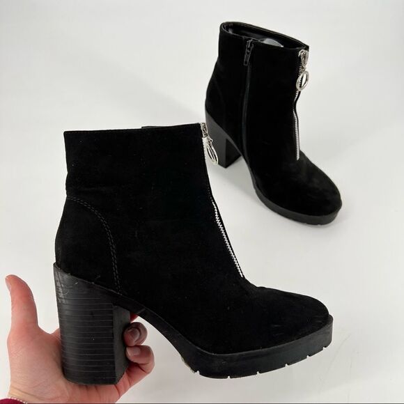 Primark Wide Fit Suede Bootie Size 6 chunky Y2k inspired zipper front disco - Picture 3 of 13